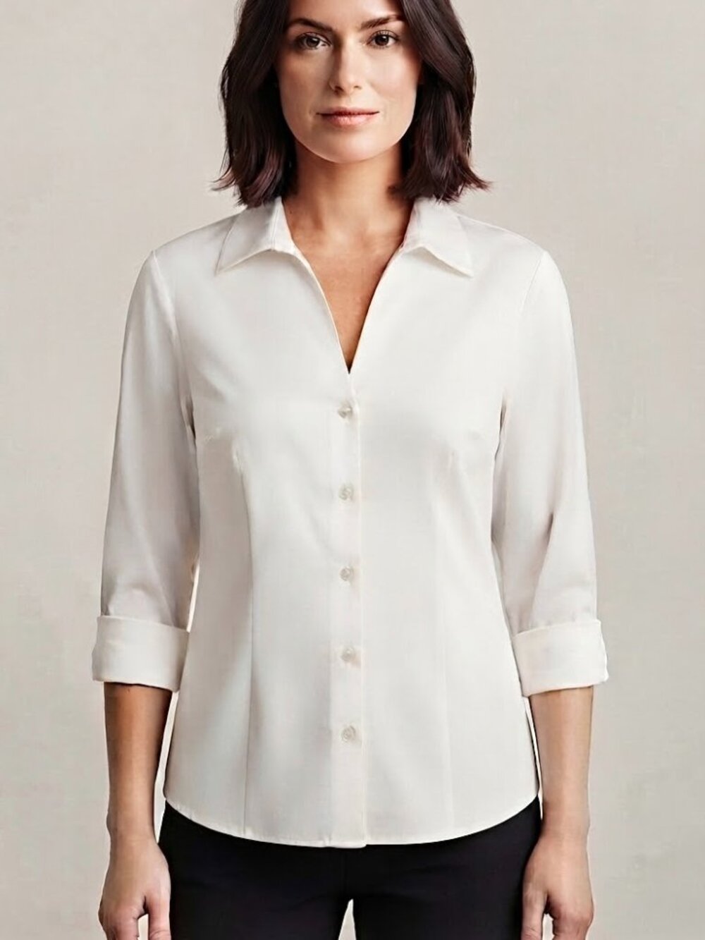 Jones New York Signature White Crisp 100% Cotton Button Shirt Career Minimalist
